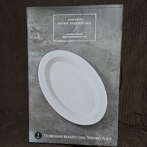 everyday Home Essentials Cream Stoneware Beaded Oval Plate